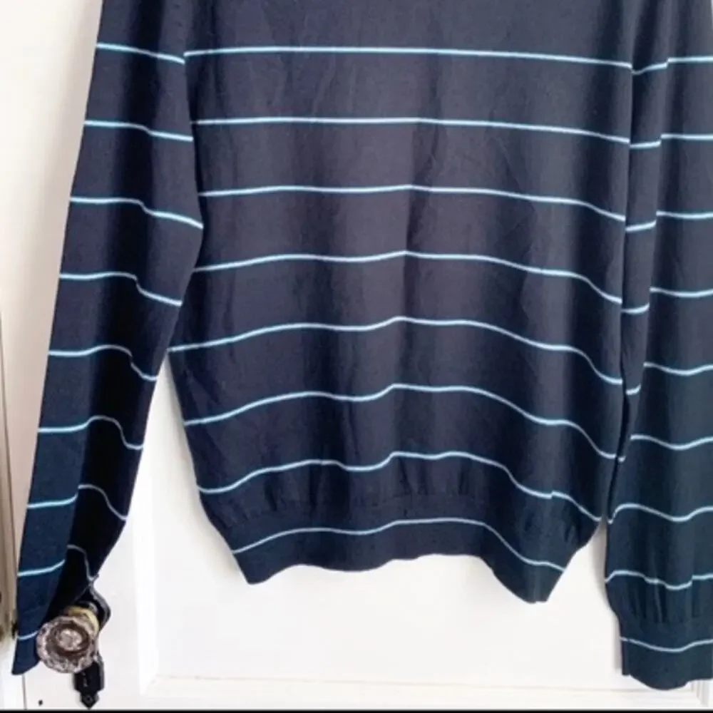 Banana Republic Men’s Silk Cashmere Long Sleeve Striped V-Neck Navy Sweater S